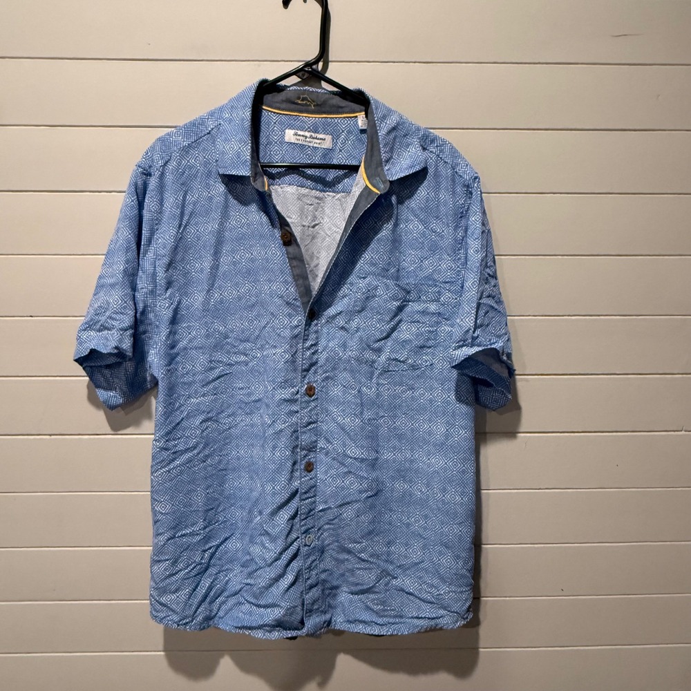 Tommy Bahama The Coconut Point Mens Large Blue Geometric Diamond Modal Shirt